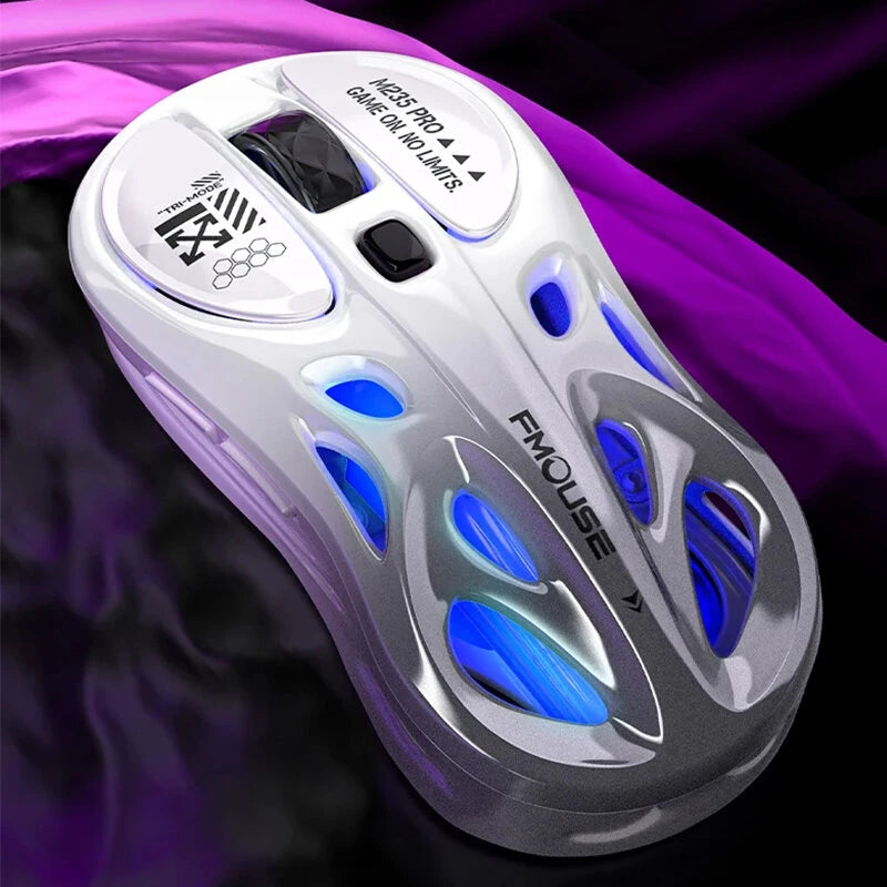 FMouse M235 PRO Three-mode Wireless Gaming Mouse 4800DPI 1000Hz Polling Rate 65g Lightweight RGB Ergonomic Design Type-C Rechargeable Gamer Mice