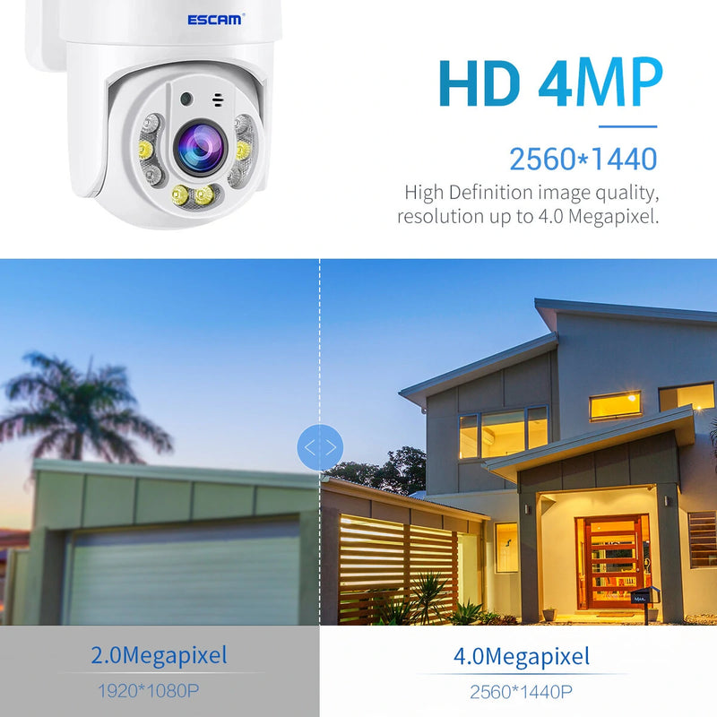 ESCAM TY114 4MP 1440P WiFi IP Camera Tuya Full Color Wireless PTZ IP Dome Camera AI Humanoid Home Security Monitor IP66 Waterproof
