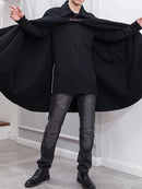 INCERUN Men Lapel Sleeveless Shawl Cape Black Mens Coat Cape Belt Buckle Middle Long Coat Jacket