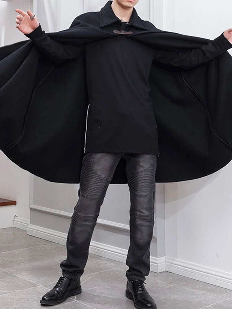 INCERUN Men Lapel Sleeveless Shawl Cape Black Mens Coat Cape Belt Buckle Middle Long Coat Jacket