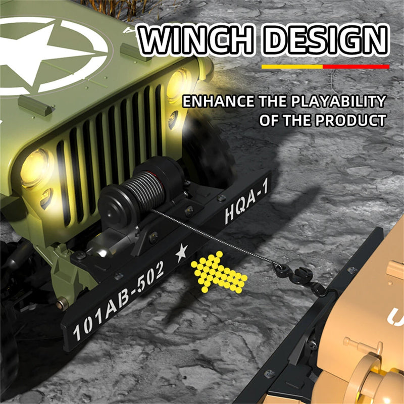 HG TRASPED HG4-58 RTR 1/14 2.4G 4WD RC Car Willys Military Truck for Jeep Off-Road Climbing LED Light Sound Winch Two Speed Metal Frame Rock Crawler Full Proportional Vehicles Models Toys
