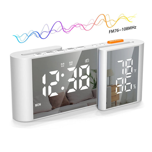LCD Digital Desk Wall Alarm Clock with USB Charging Station Dual Screen LED Dimming Temperature And Humidity Electronic Clock Radio Alarm Clock