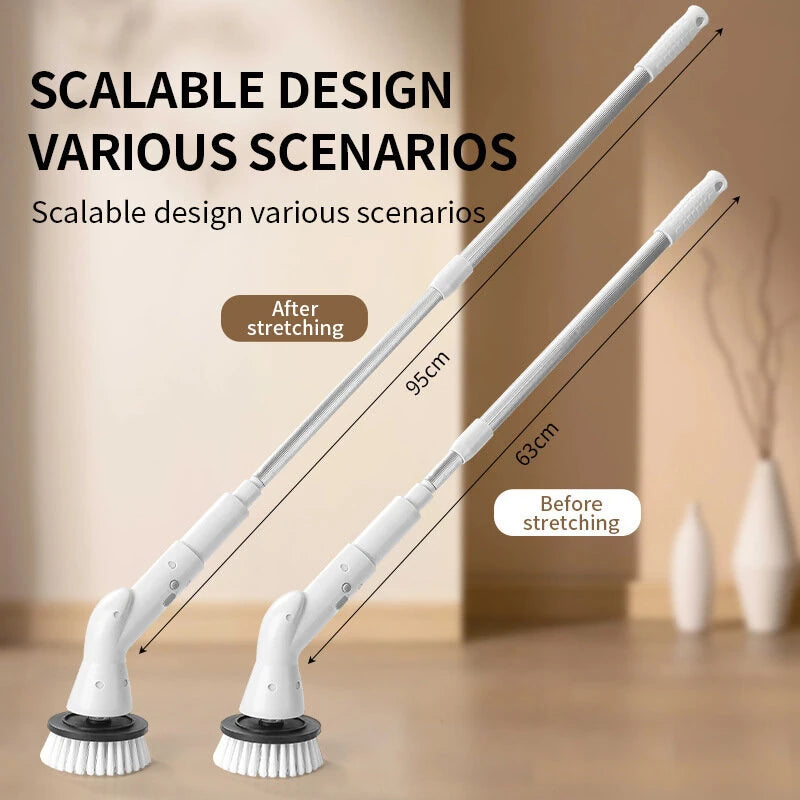 Electric Cleaning Brush Cordless 5W Motor Extendable Handle 5 or 6 Brush Heads ABS for Bathroom Kitchen Tile Floor Cleaning