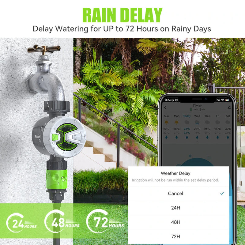 Rainpoint Sprinkler Timer WIF bluetooth Smart Water Timer Remote Control Wireless Hose Faucet Timer for Garden Irrigation System Controller Irrigation Timer Automatic Watering Device