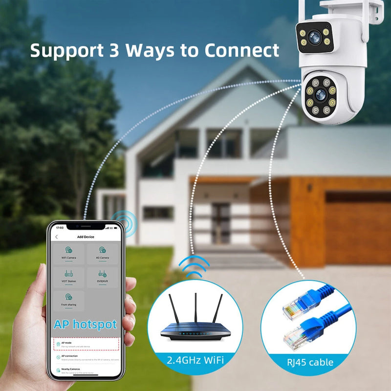 A30 3MP+3MP 5X Zoom Dual Lens PTZ Security Camera Wireless Outdoors Smart Motion Detection Two Way Audio IP66 Waterproof ICSEE APP Built-in Alarm Home Surveillance Camera