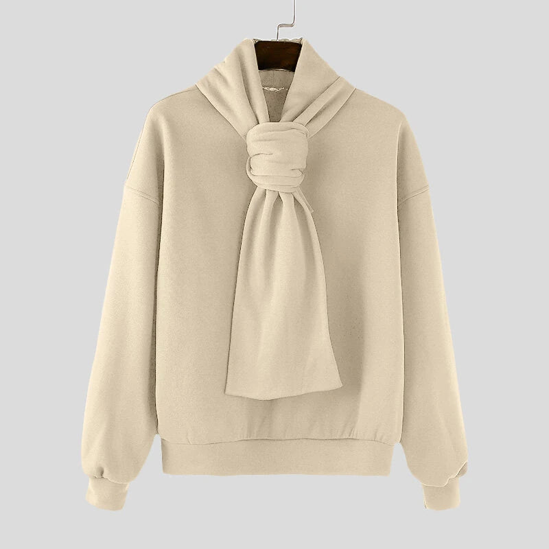 INCERUN Mens Solid Color Scarf Neck Pullover Hoodie Fashion Men Long Sleeve Top Clothing Comfortable