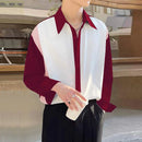 INCERUN Mens Colorblock Patchwork Long Sleeve Shirt Comfortable Soft Fashion Lapel Top Shirt