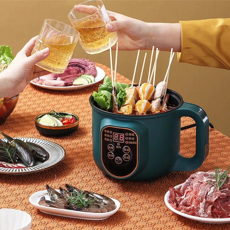 600W Electric Cooking Pot Portable 1.8L Stainless Steel with Timer Removable Cord for Home Camping Picnics Food Grade Material