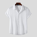 INCERUN Mens Summer Casual Cool Comfort Solid Color Lapel Shirts