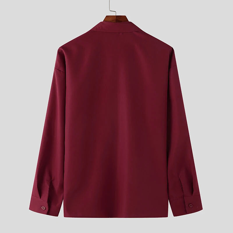 INCERUN Mens Colorblock Patchwork Long Sleeve Shirt Comfortable Soft Fashion Lapel Top Shirt