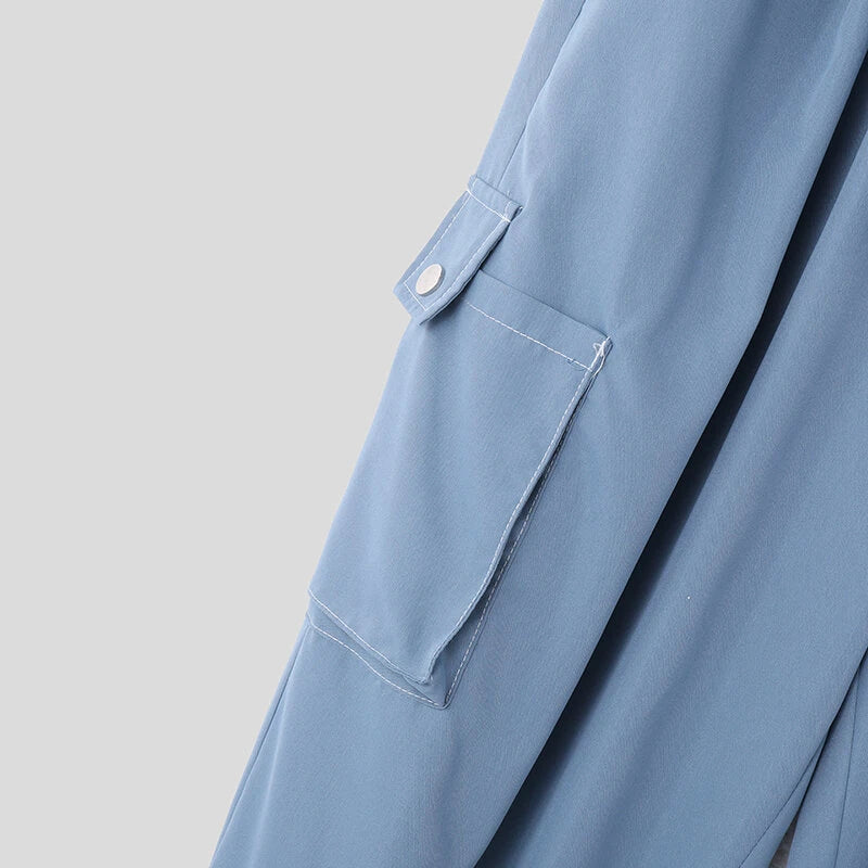 INCERUN Men Pants Tie Design Solid Color Casual Elastic Trousers Comfy Daily Solid Color Pants with Side Pockets