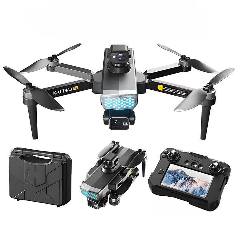 XKJ KAI TWO 249g GPS 5G WiFi FPV with 4K ESC HD Dual Camera 3-Axis Mechanical Gimbal 5.6" Touchable LCD Screen Controller 360 Obstacle Avoidance Brushless Foldable RC Drone Quadcopter RTF