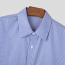 INCERUN Plus Size Men Classic Striped Shirts Long Sleeve Lapel Collar Casual Shirt for Men Daily Vacation Streetwear Male Top