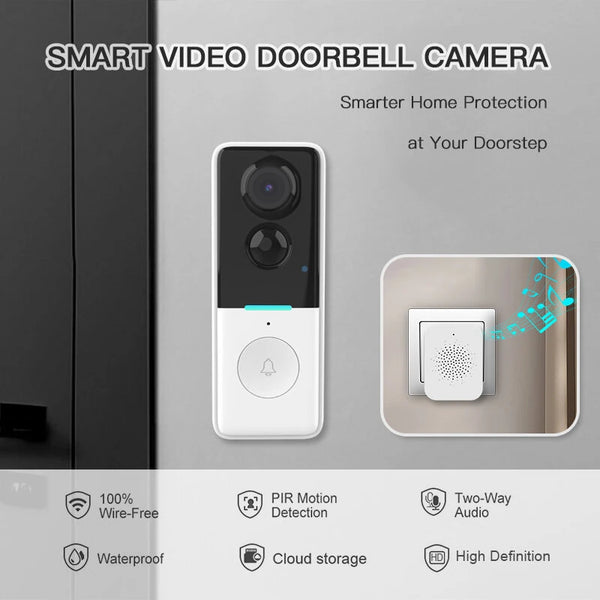 WF015-013D Tuya Smart Video Doorbell 120 Wide Angle Night Vision PIR Motion Alerts Two-Way Audio IP65 Waterproof Wireless WiFi Doorbell Camera Battery Powered Cloud Storage