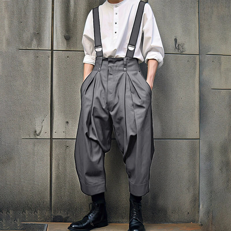 INCERUN Men Solid Color Casual Overalls with Pockets, Loose Fit Workwear Jumpsuit With Adjustable Straps