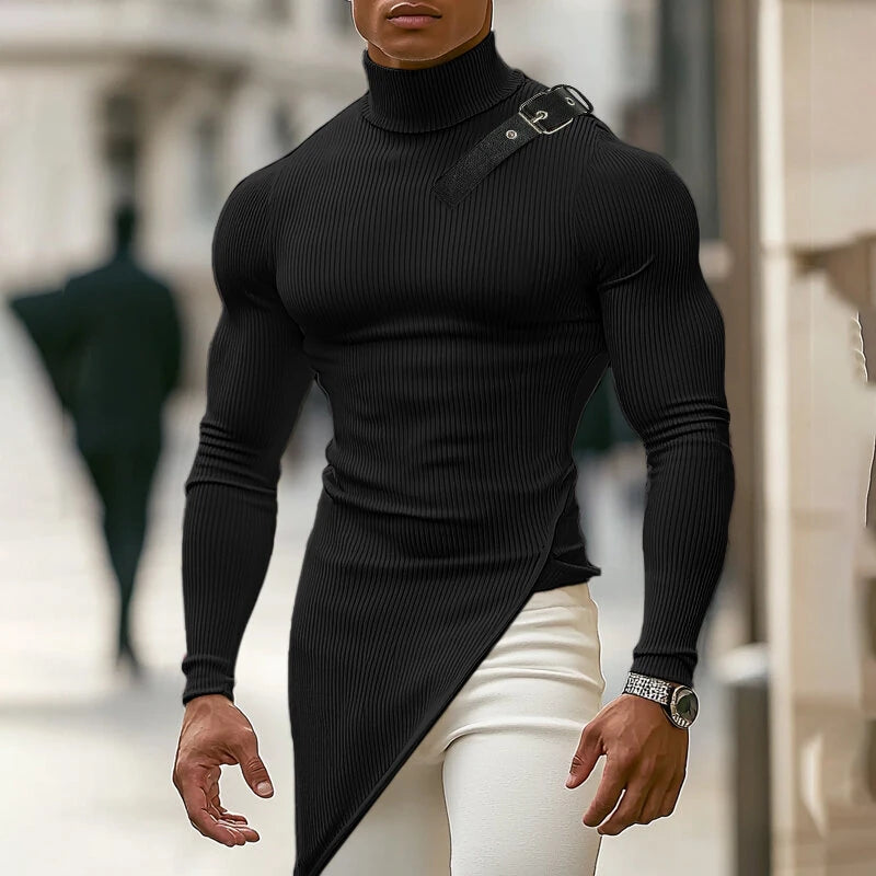 INCERUN Mens Textured High Neck Long Sleeve Knitted Sweater Comfortable High Stretch Fall Winter Tops for Male S-5XL