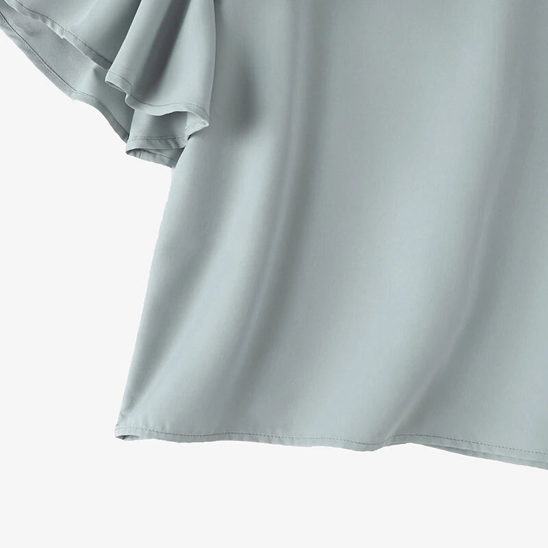 ZANZEA Elegant Style Womens Shirts Blouses Ladylike Crew Neck Ruffled Sleeves Tops Side Bowknot Solid Blouses