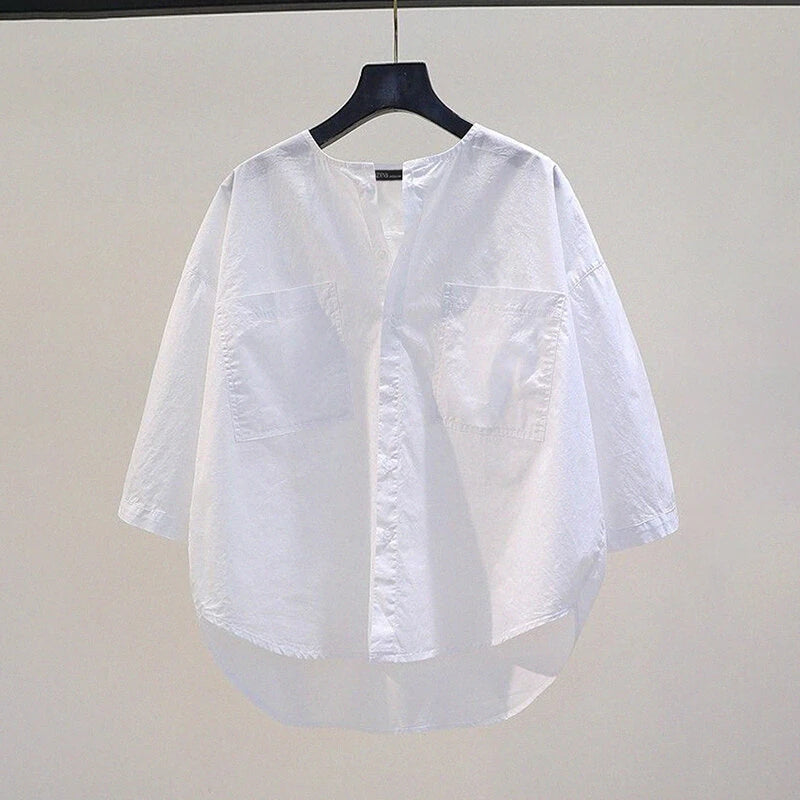 ZANZEA Womens Daily Casual Crew Neck Puff Sleeve Shirts Office Lady Button Up Solid Blouses with Pockets
