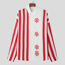INCERUN Mens Floral Print Striped Long Sleeve Shirt Fashion Casual Button Up Lapel Top for Male Loose Fit S-5XL