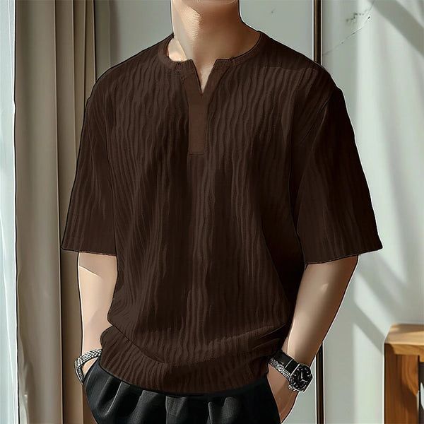 INCERUN Mens Textured Half Sleeve T-Shirt Modern Minimalist Solid Color Casual Short Sleeve Top for Men Large Size S-5XL