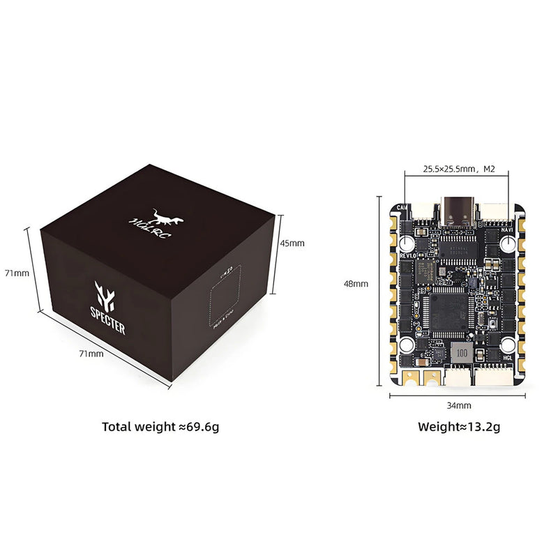 25.525.5mm HGLRC SPECTER F722 Flight Controller 40A 2-6S Brushless ESC 6-way AIO for Rekon Y6 RC FPV Racing Drone