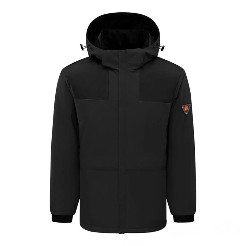TENGOO HJ-04B 4 Heating Areas Jacket Windbreaker Unisex 3-Gear Thermal High Neck Hooded Coat Windproof Comfy Outerwear for Winter Hiking Outdoor Sport