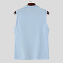 INCERUN Mens Minimalist Solid Color Textured Tank Fashion Lapel V-neck Sleeveless Top for Male