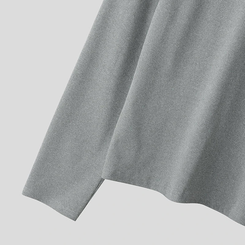 INCERUN Mens Lace-Up Cross V-Neck Long-Sleeve T-Shirt Comfortable Soft Fabric Solid Color Tshirt Top for Male