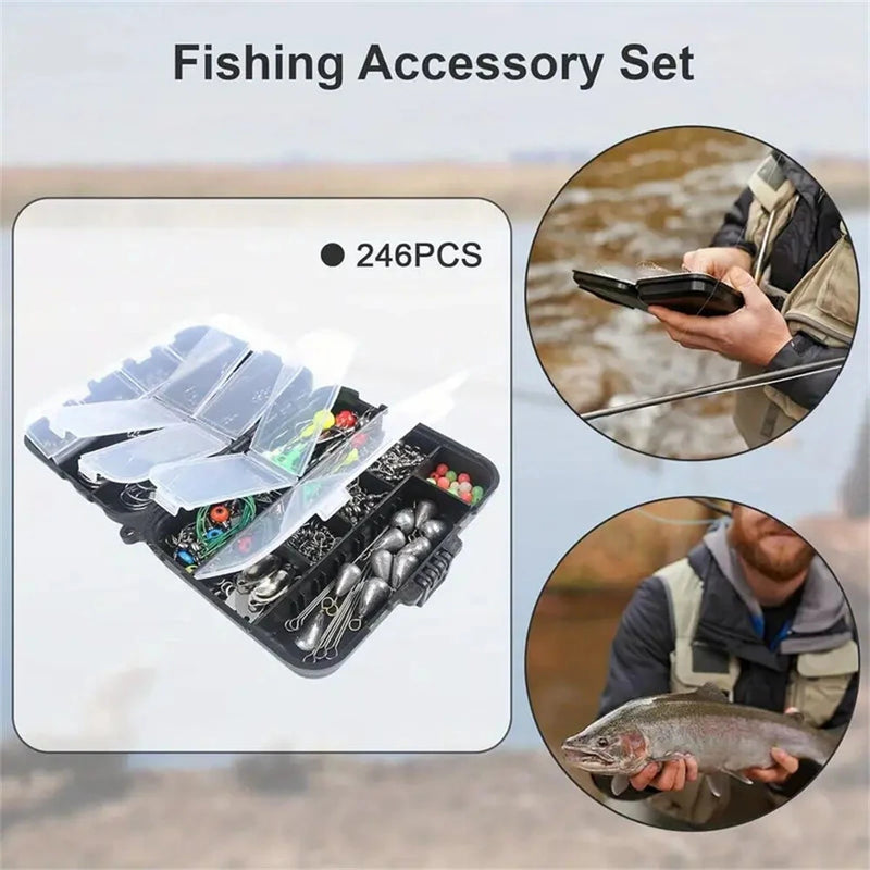 Anmuka 246pcs Fishing Tackle Box Fishing Accessories Set with Fish Hooks Lead Sinker Swivel for Bass Trout Walleye Fishing Supplies