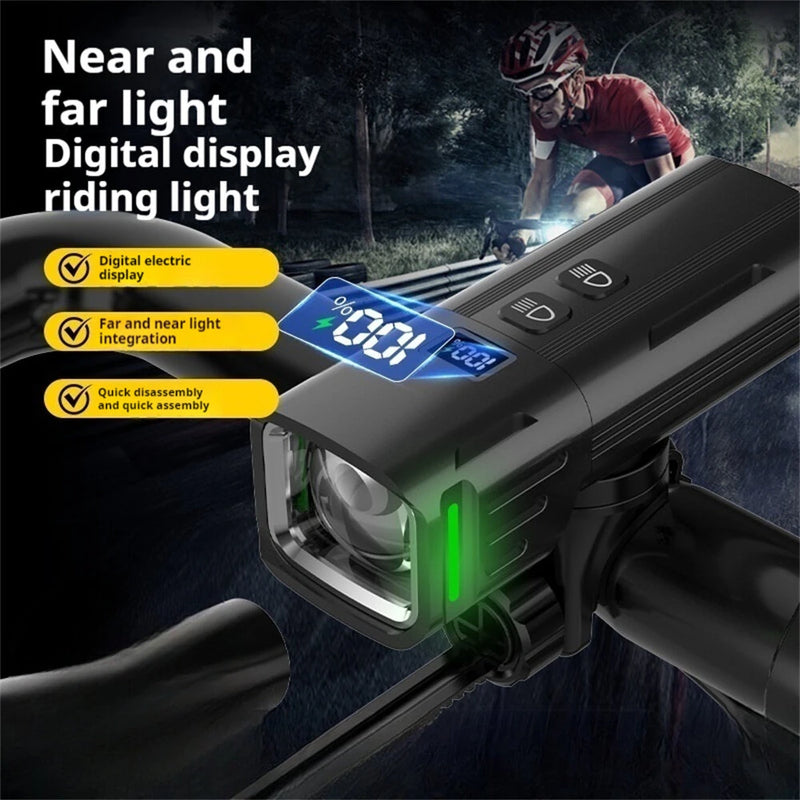 BIKIGHT Digital Display Bike Headlight Near and Far Light Anti-glear Design Type-C Rechargeable Waterproof Cycling for MTB Bike Road Bike