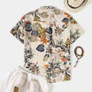 INCERUN Mens Shirts Hawaiian Short Sleeve Shirts Summer Holiday Beach Men Shirt Tropical Leaves Print Henley Shirts