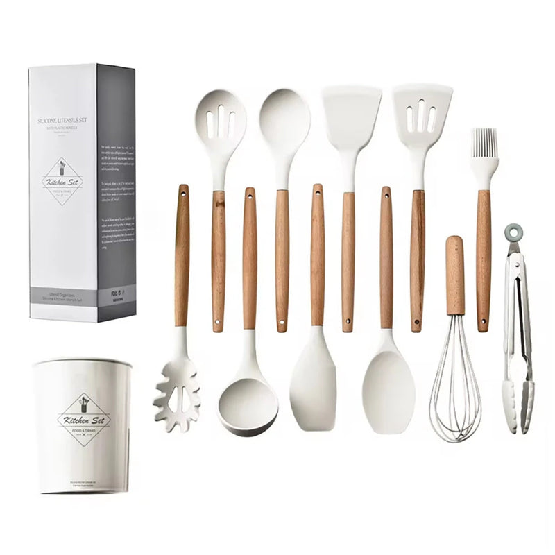 12PCS Food Grade Silicone Kitchenware Cutlery Turner Spatula Measuring Spoon Practical Cooking Tools Kitchen Cutlery Set