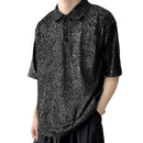 INCERUN Mens Sequin Sparkle Glitter Patchwork T-Shirt Fashion Short Sleeve Lapel Top Tshirt for Men
