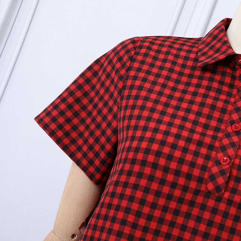 ZANZEA Elegant Style Women's Dresses Daily Short Sleeve Lapel Plaid Loose Midi Shirt Dress