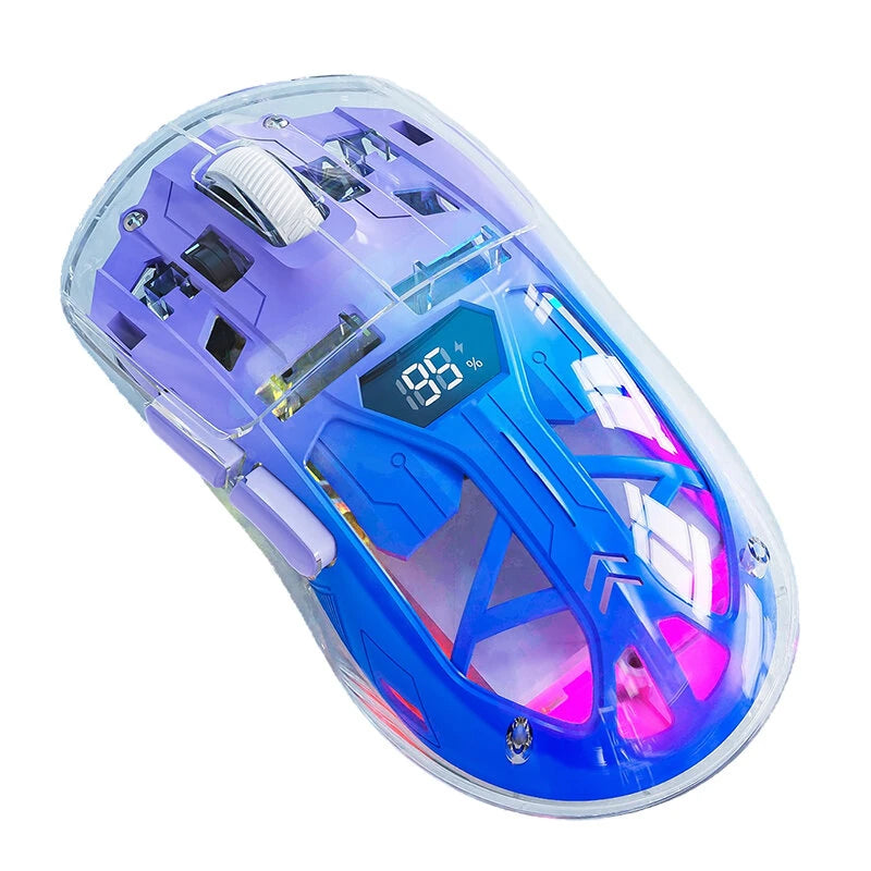 Free Wolf A2 Dual-mode Gaming Mouse with Digital Screen PixArt 3212 Sensor 4000DPI RGB Light Transparent Shell Wireless bluetooth Gamer Mice