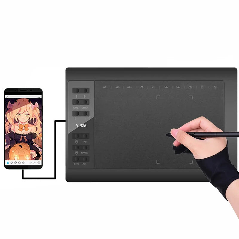 10x6 Inch Professional Graphics Drawing Tablet 12 Express Keys with for Mac Windows for Painting Designing Online Course