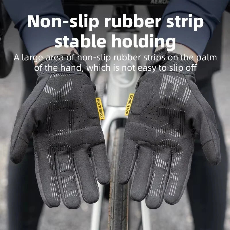 ROCKBROS Cycling Gloves Touch Screen Winter Thermal Fleece Warmer Windproof Full Finger Non-slip Gloves for Riding Hiking Climbing