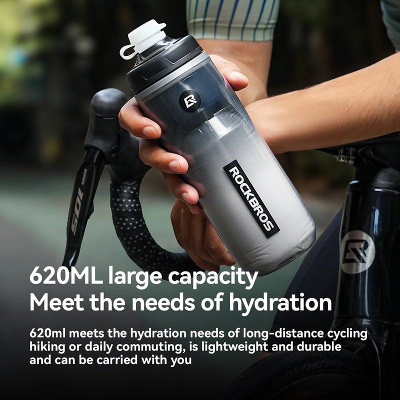ROCKBROS 620ML Bike Water Bottle Cold-retaining Insulated Thermal Squeeze Cycling Kettle for Gym Running Outdoor Sports