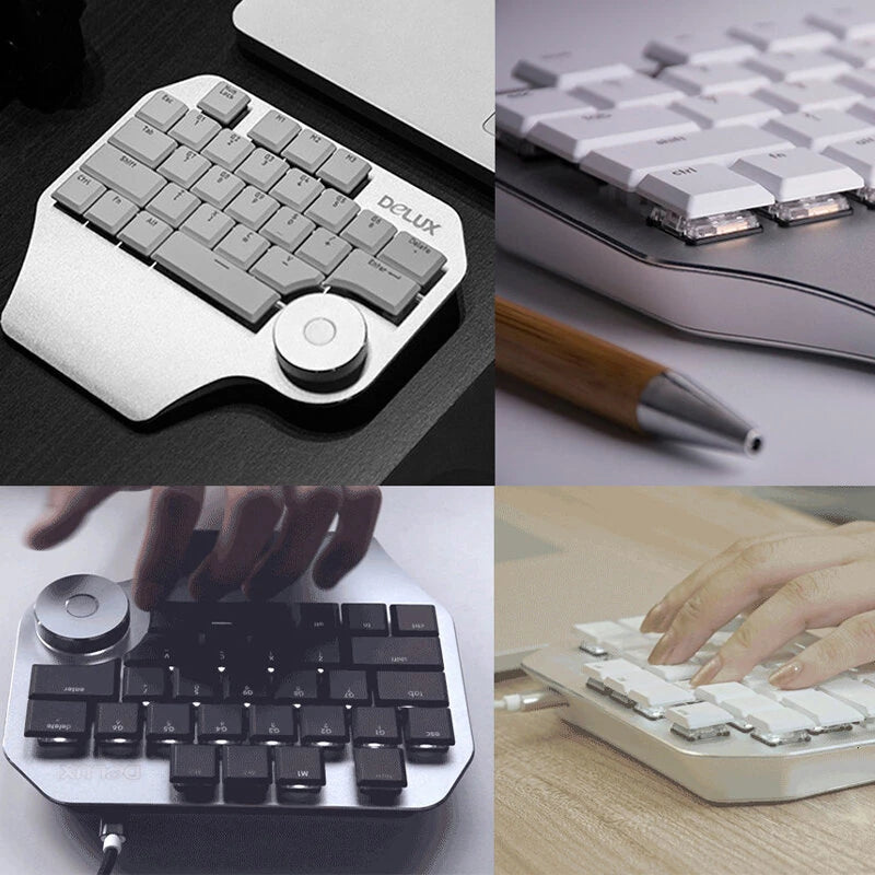 DELUX T11 Designer One Handed Mechanical Keyboard 28 Keys with Multi-functional Dial LED Backlit Kailh Switch For PS/CAD Using Shortcut Keys And Voice Tools