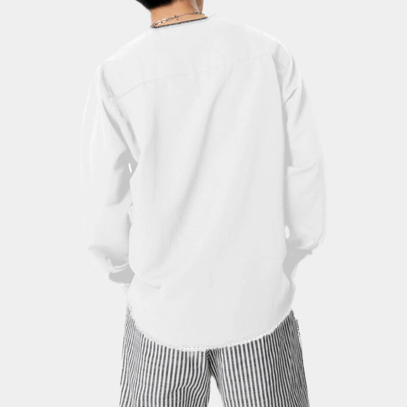 INCERUN Mens Shirts Solid Color Long Sleeve Top Shirts Summer Casual Daily V Neck Top Shirts Male Clothing