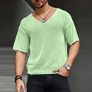 INCERUN Mens Solid V-Neck Short Sleeve T-Shirt Fashion Comfortable Fabric See-through Tshirt for Men