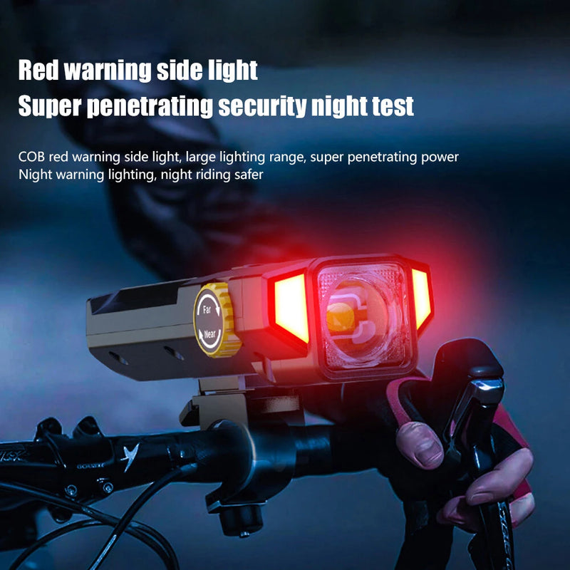 BIKIGHT Solar Rechargeable Zoomable Bicycle Headlight 1600mAH Anti-glare Red Warning Lamp Type-C Charging Bike Front Light for Night Riding Safety