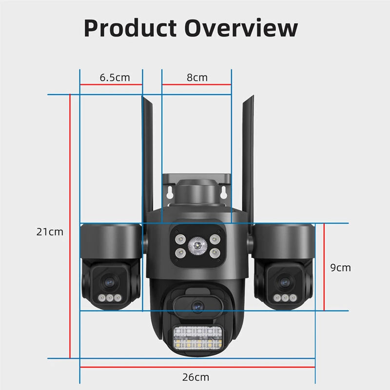Guudgo 3MP 5X Zoom Triple Lens Security Camera Outdoor Wireless 360 View WiFi Cloud Storage AI Human Detection Night Vision Siren Alarm IP66 Weatherproof Outdoors Surveillance Camera