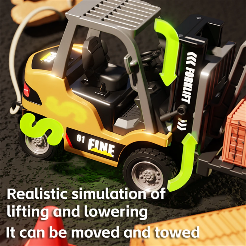 TRASPED HG-4-243 RTR 1/64 2.4G Mini RC Car Alloy Forklift Support App Remote Controlled LED Light Sound Engineering Vehicle Desktop Toys Model Collection Gift For Boys