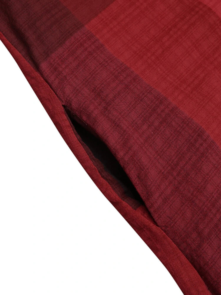 Women Casual Plaid Lapel Long Sleeve Button Vintage Shirt Maxi Dresses With Pocket