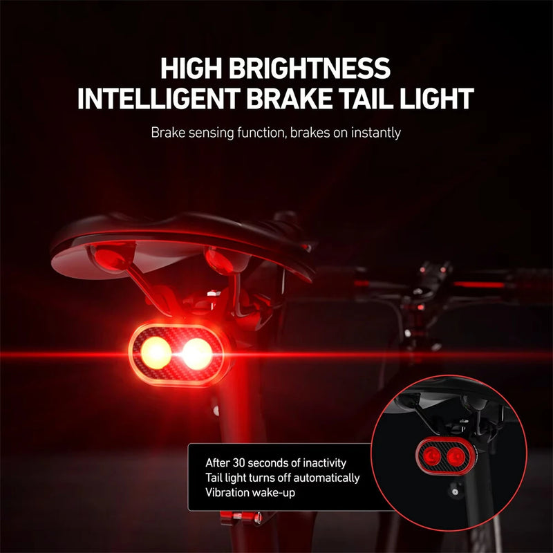 CYCLAMI CY300T 2PCS Bicycle Smart Front Rear Brake Sensing Lights Waterproof Type-C Charging Bike Lighting Headlight Warning Taillight for MTB Road Cycling