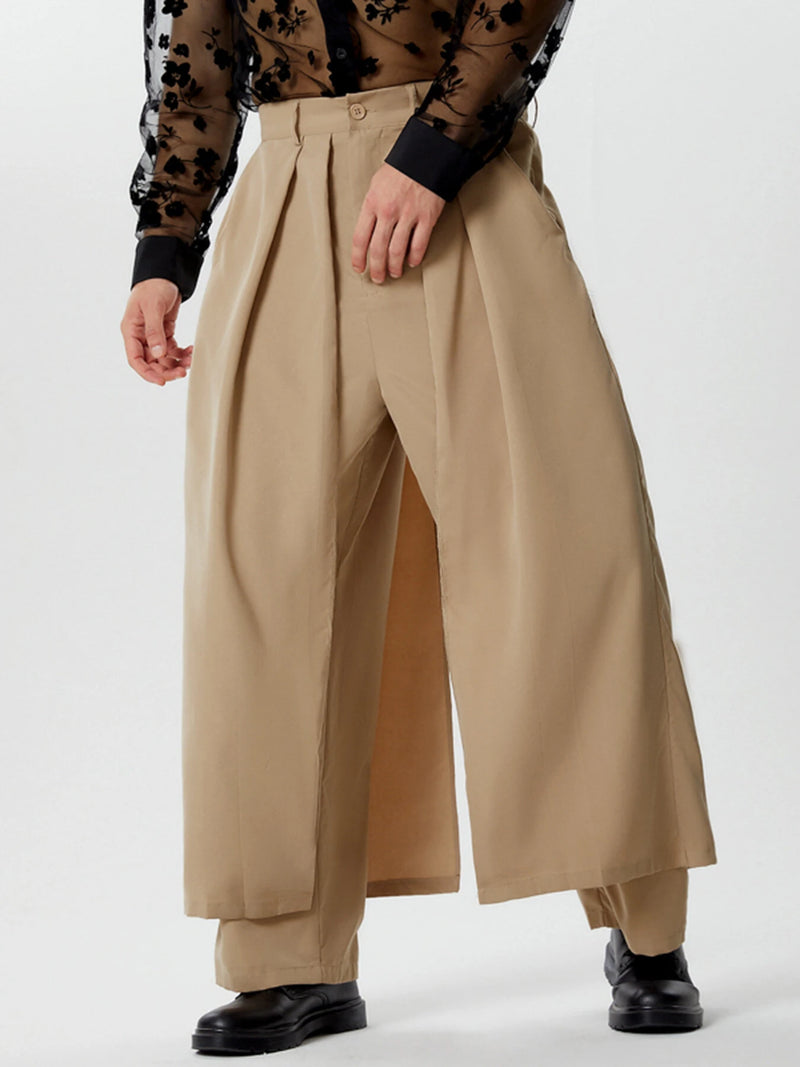 INCERUN Men Design Pleated Layering Pant Loose Fit Casual Daily Men's Bottoms