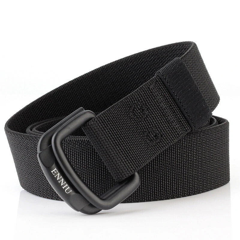 ENNIU Military Equipment Belt Men Elastic Nylon Tactical Belts For Jeans Pants Solid Strap Canvas Double Ring Metal Buckle Waist Belt