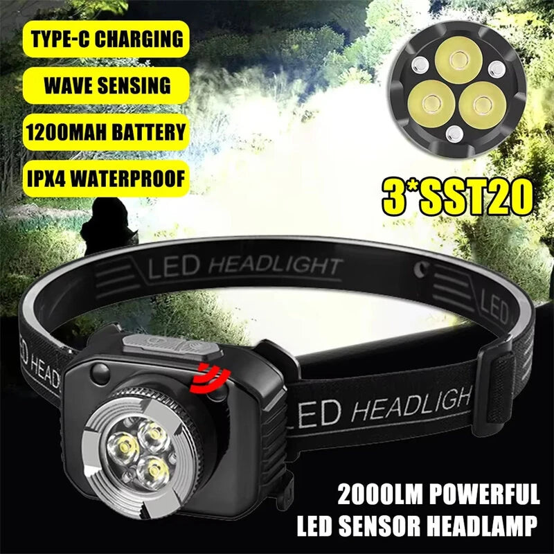 Smart Sensor Mini LED Headlamp Rechargeable Headlight Built-in Battery Led Headlamp Camping Fishing Flashlight