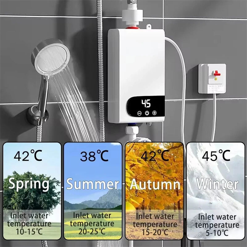 5500W Instant Water Heater 110V/220V Portable Electric Heaters for Hot Water Shower Heating Kitchen at Home